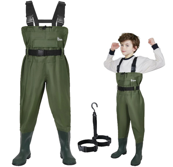 Ouzong Bootfoot Fishing Chest Waders Waterproof Hunting Camo Green US Kids Size1 main image 4